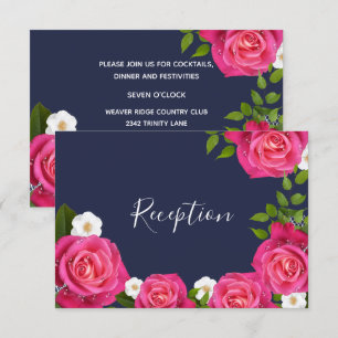 Midnight Blue and Pink Rose Wedding - Empfang Einladung