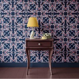 Midnight Blue Baroque Ornamental Design Tapete