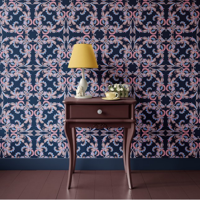 Midnight Blue Baroque Ornamental Design Tapete (Von Creator hochgeladen)