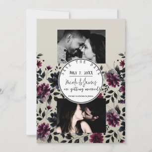 Midnight Blue Burgundy Inky Floral Almond Wedding Einladung