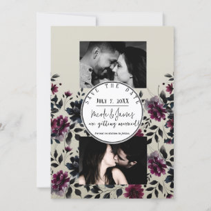 Midnight Blue Burgundy Inky Floral Almond Wedding Einladung