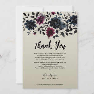 Midnight Blue Burgundy Inky Floral Almond Wedding Einladung