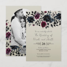Midnight Blue Burgundy Inky Floral Almond Wedding