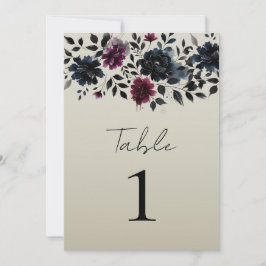 Midnight Blue Burgundy Inky Floral Almond Wedding Einladung