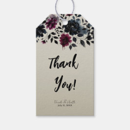 Midnight Blue Burgundy Inky Floral Almond Wedding Geschenkanhänger