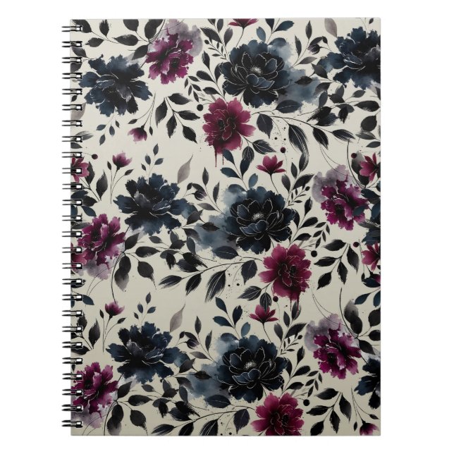 Midnight Blue Burgundy Inky Floral Almond Wedding Notizblock (Vorderseite)