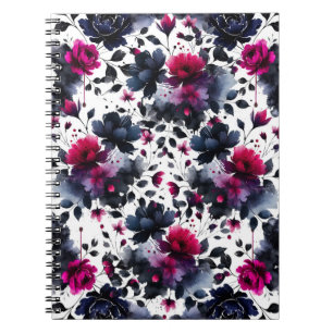 Midnight Blue Burgundy Inky Floral Almond Wedding Notizblock