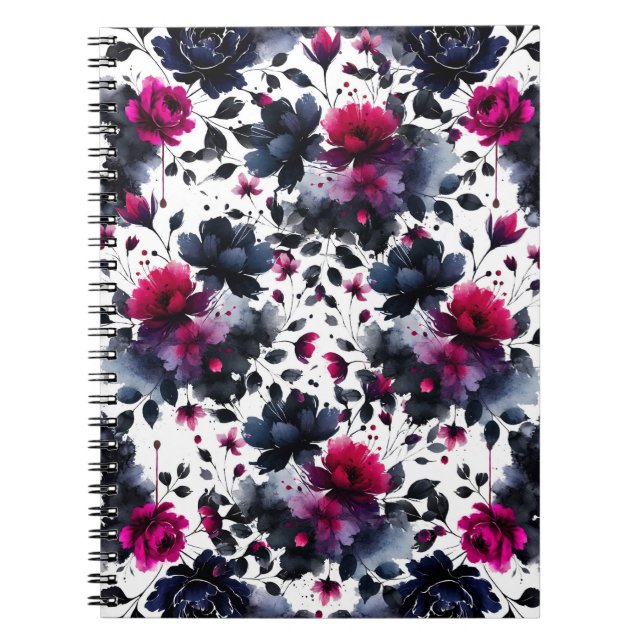 Midnight Blue Burgundy Inky Floral Almond Wedding Notizblock (Vorderseite)