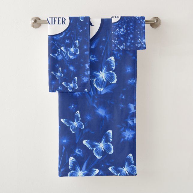 Midnight Blue Butterflies Badhandtuch Set (Insitu)
