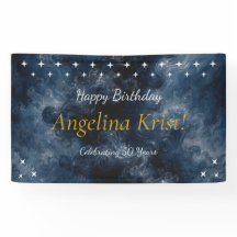 Midnight Blue Celestial Birthday Party Banner