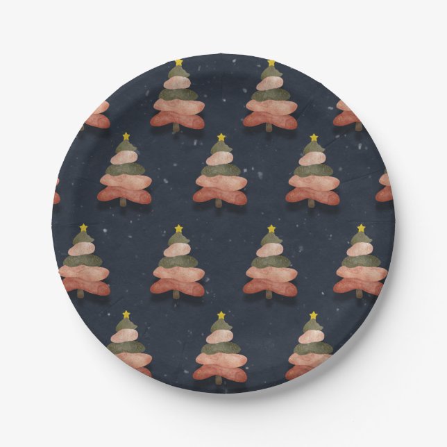 Midnight Blue Christmas Tree Muster Small Pappteller (Vorderseite)