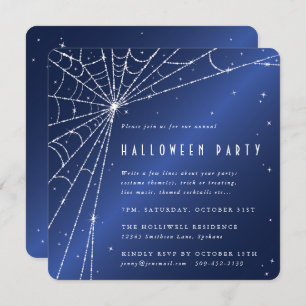 Midnight Blue Diamond Spider Web Halloween-Party Einladung