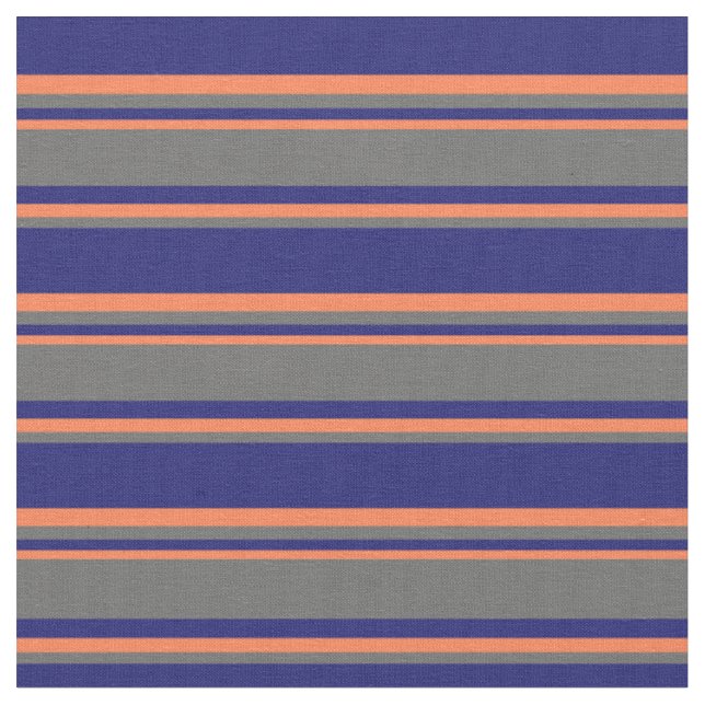 Midnight Blue, Dim Gray und Coral Stripes Stoff (Nahaufnahme)