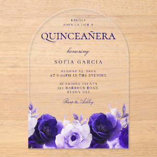 Midnight Blue Eleganto Navy Rose Quinceanera Party Acryleinladungen