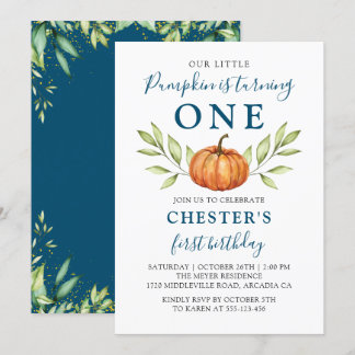 Midnight Blue Fall Little Pumpkin Erster Geburtsta Einladung