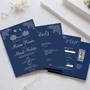 Midnight Blue Floral Islamische Nikah Wedding Einladung
