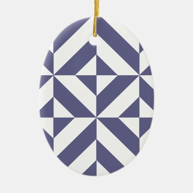 Midnight Blue Geometric Deko Cube Pattern Keramikornament (Vorne)