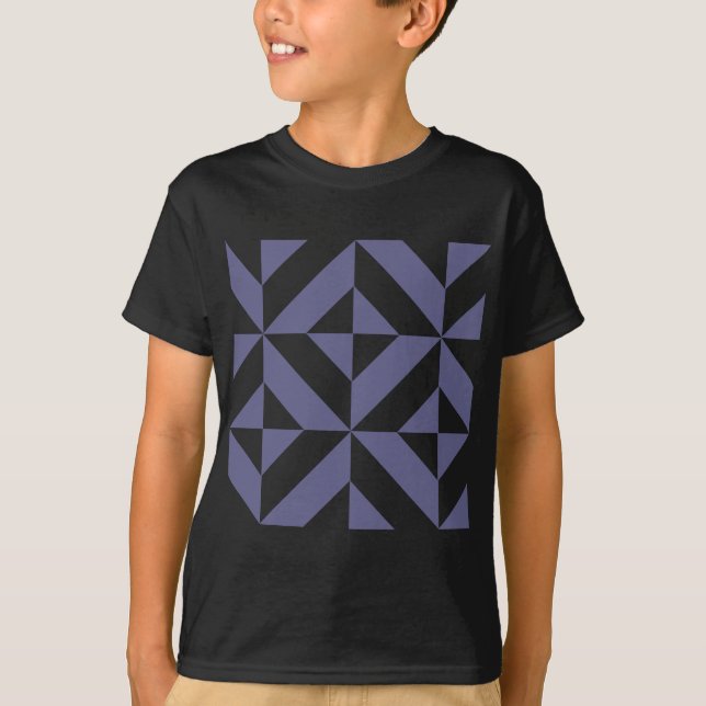 Midnight Blue Geometric Deko Cube Pattern T-Shirt (Vorderseite)
