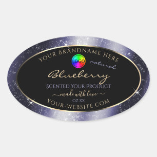 Midnight Blue Glitzer Frame Product Label und Logo Ovaler Aufkleber