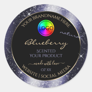 Midnight Blue Glitzer Frame Product Label und Logo Runder Aufkleber