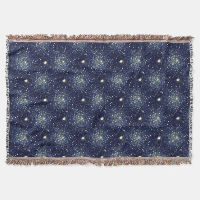 Midnight Blue & Gold Astral Glitzer Stars Decke (Vorderseite)