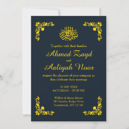 Midnight Blue & Gold Floral Nikah & Waleema Einladung