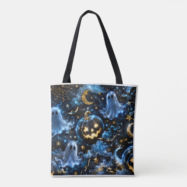Midnight Blue Gold Ghosts & Pumpkins Halloween Tot (Rückseite)
