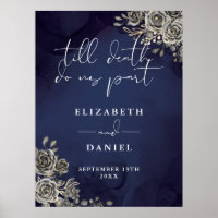 Midnight Blue Goth Rose Floral Wedding Sign