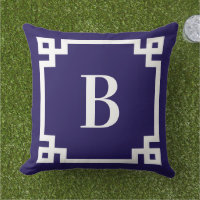 Midnight Blue Greece Key Border Monogram