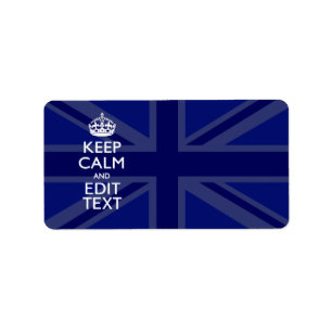 Midnight Blue Keep Calm and Your Text Union Jack Adressaufkleber