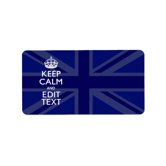 Midnight Blue Keep Calm and Your Text Union Jack Adressaufkleber (Vorne)