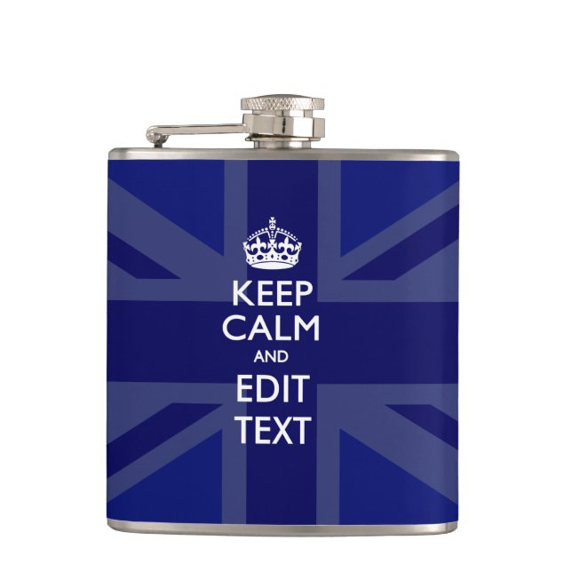 Midnight Blue Keep Calm and Your Text Union Jack Flachmann (Vorderseite)