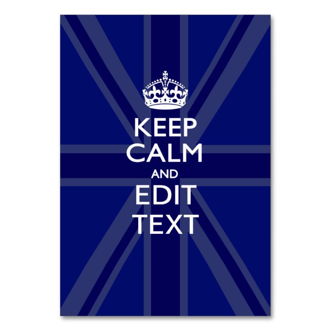 Midnight Blue Keep Calm and Your Text Union Jack Tischnummer (Vorderseite)