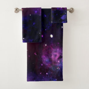 Midnight Blue Lila Galaxy Badhandtuch Set