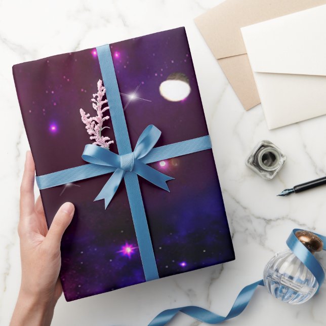 Midnight Blue Lila Galaxy Geschenkpapier (Schenken)