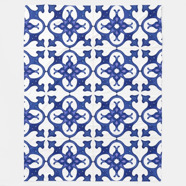 Midnight Blue Mandala Mosaic Cozy Blanket Fleecedecke (Vorderseite)
