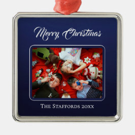 Midnight Blue Merry Christmas Photo Ornament Aus Metall