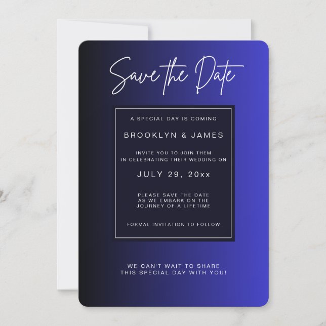 Midnight Blue Minimal Save the Date Einladung (Vorderseite)