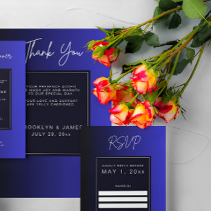 Midnight Blue Minimal Wedding RSVP Karte