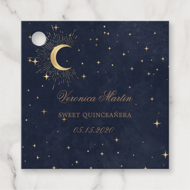 Midnight Blue Moon Stars Quinceanera Geschenkanhänger (Vorderseite)