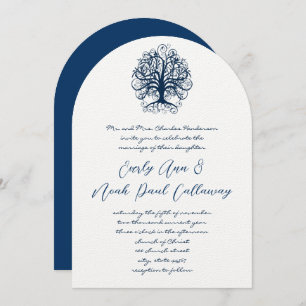 Midnight Blue Opulence Swirl Tree Wedding Einladung