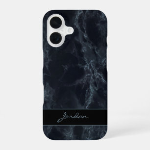 Midnight Blue Polished Marble Stone mit Namen iPhone 16 Hülle