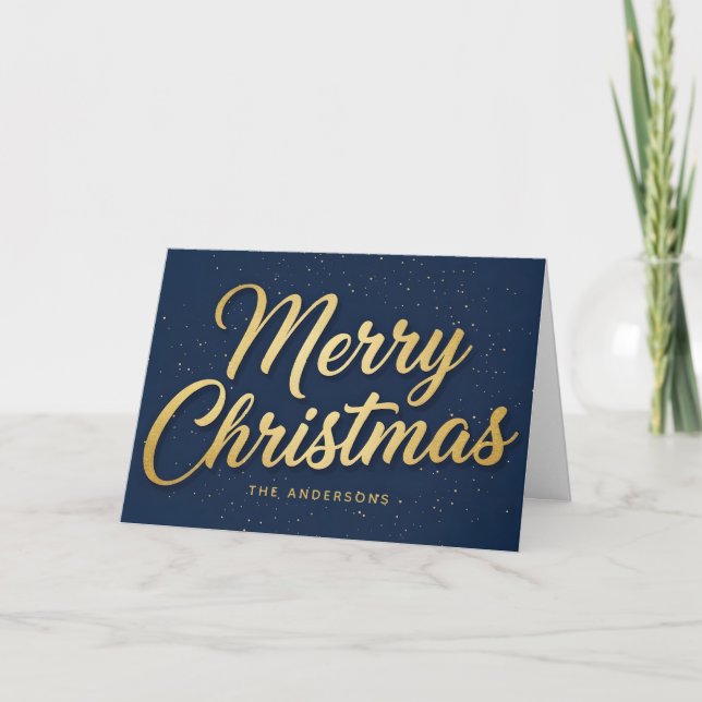 Midnight Blue Retro Schrift Frohe Weihnachten (Vorderseite)