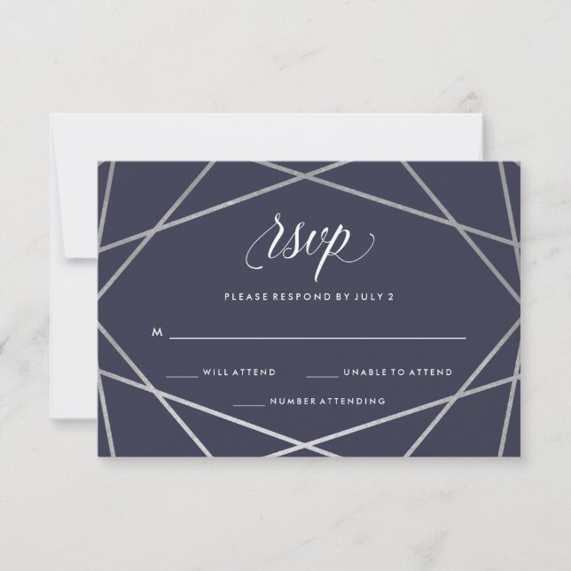 Midnight Blue Silver Geometric | Bat Mitzvah UAWG RSVP Karte (Vorderseite)