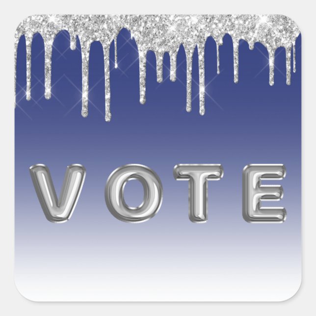 Midnight Blue Silver Glitter Drip Graphic Vote Quadratischer Aufkleber (Vorderseite)