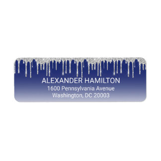 Midnight Blue Silver Glitter Drip Return Address