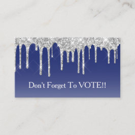 Midnight Blue Silver Glitter Drip Vote Reminder Visitenkarte