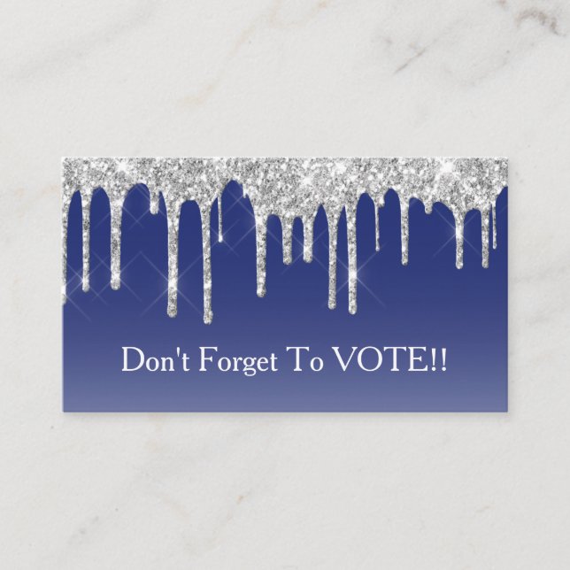 Midnight Blue Silver Glitter Drip Vote Reminder Visitenkarte (Vorderseite)