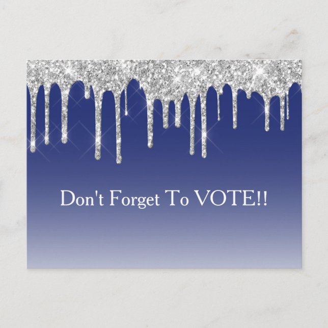 Midnight Blue Silver Glitter Drip Wahl-Erinnerung Postkarte (Vorderseite)