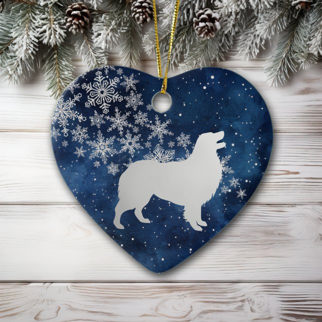 Midnight Blue Silver Snowflake Australian Shepherd Keramik Ornament (Von Creator hochgeladen)